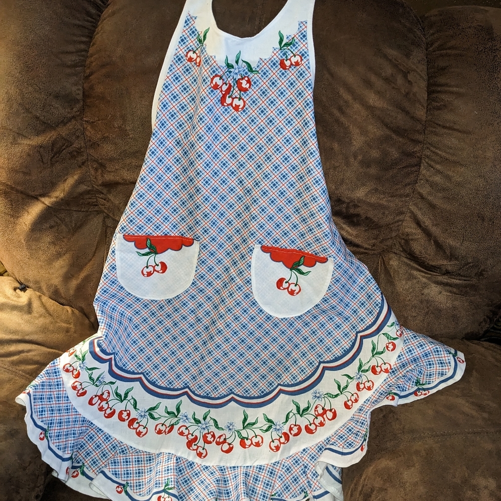 Checkered Cherries Kitchen Apron Spring Cherry Apron